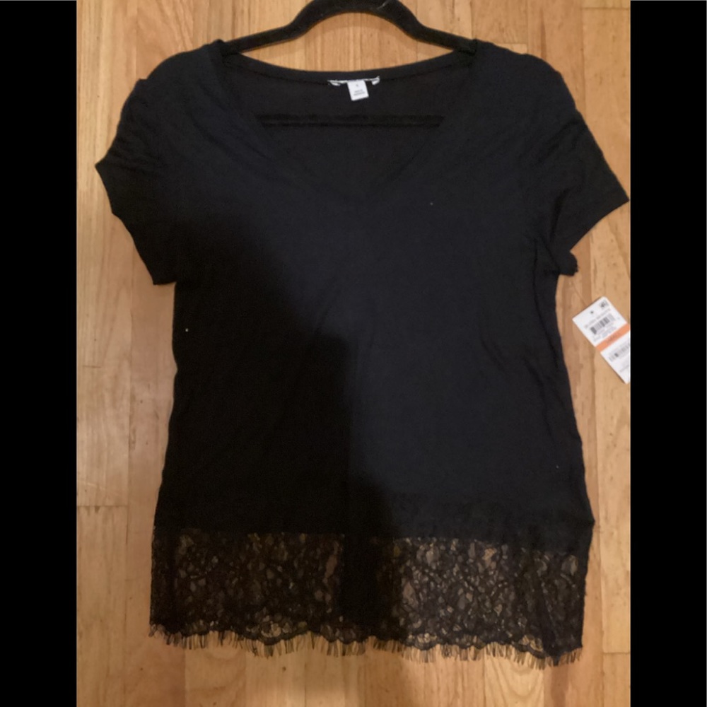 Bar 111 black tee, Size Small, with lace bottom detail